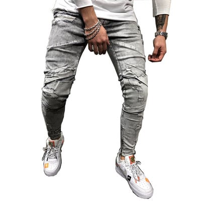 Blugi de bărbați moderni cu motive rupte în gri