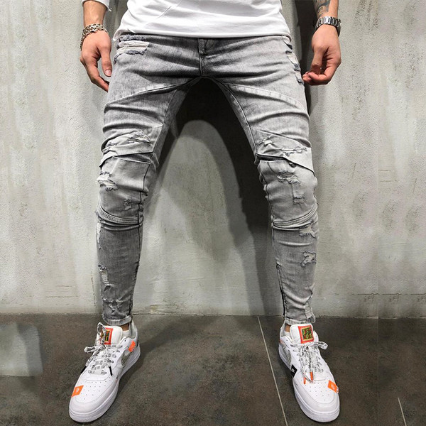 Blugi de bărbați moderni cu motive rupte în gri