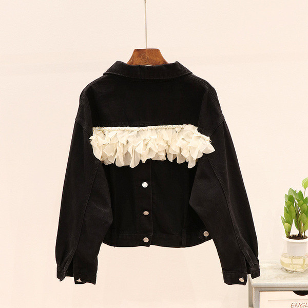 Geaca de dama moderna din denim cu decor pe spate in trei culori