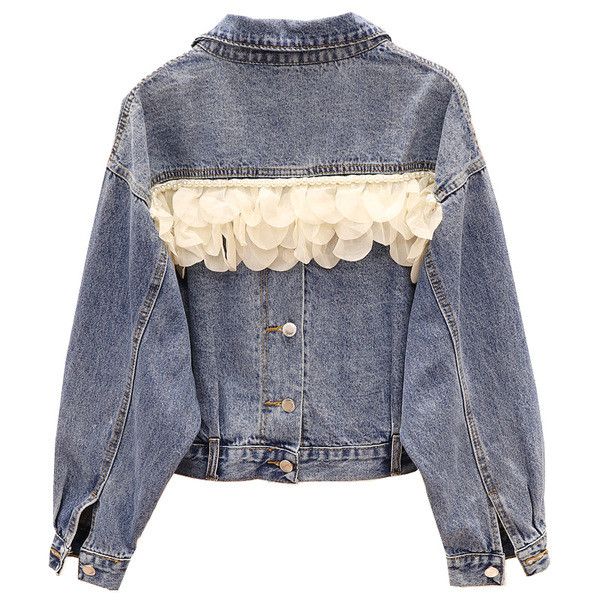 Geaca de dama moderna din denim cu decor pe spate in trei culori