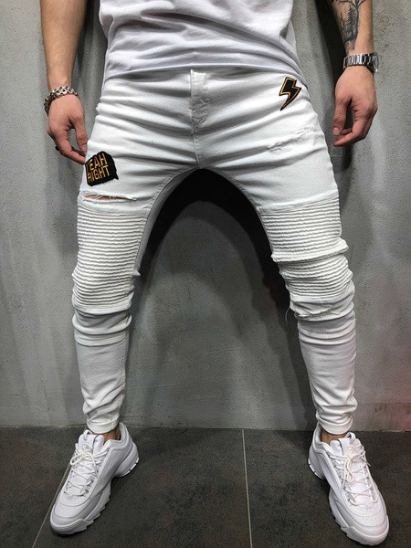 Blugi de bărbați moderni cu broderie în alb