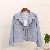 Jacheta de dama casual din denim cu elemente metalice de culoare deschisa