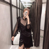 Cămașă de damă din dantelă cu mâneci lungi de culoare neagră