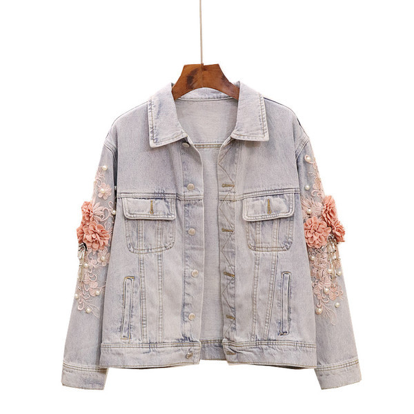 Új modell farmerdzseki virágokkal az ujjakon világos és sötét színekben