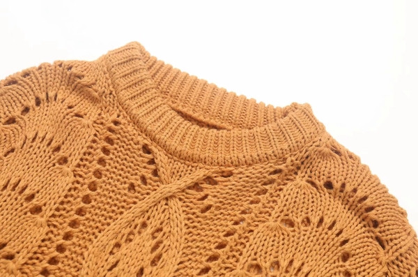 Új modell elegáns női pulóver O-nyakú barna és bézs színben