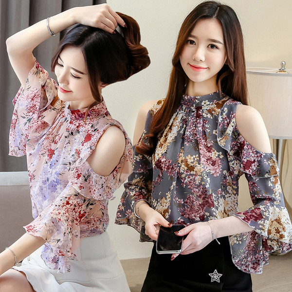 Bluză de damă modernă în două culori - cu motive florale