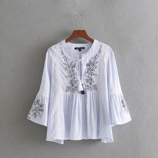 Cămașă casual de damă cu broderie în alb