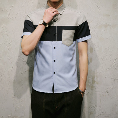 Cămașă modernă pentru bărbați cu mâneci scurte și guler clasic în două culori