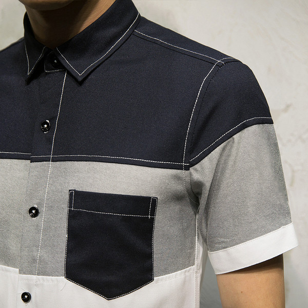 Cămașă modernă pentru bărbați cu mâneci scurte și guler clasic în două culori