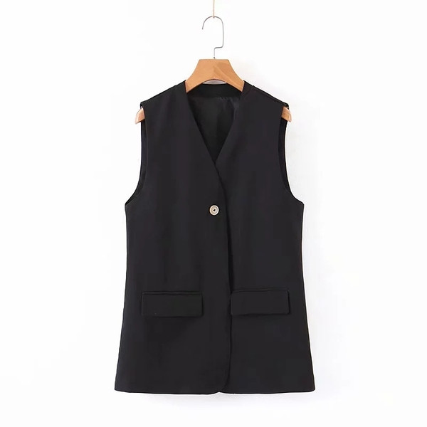 Női mellény V-nyakkal, fekete színben