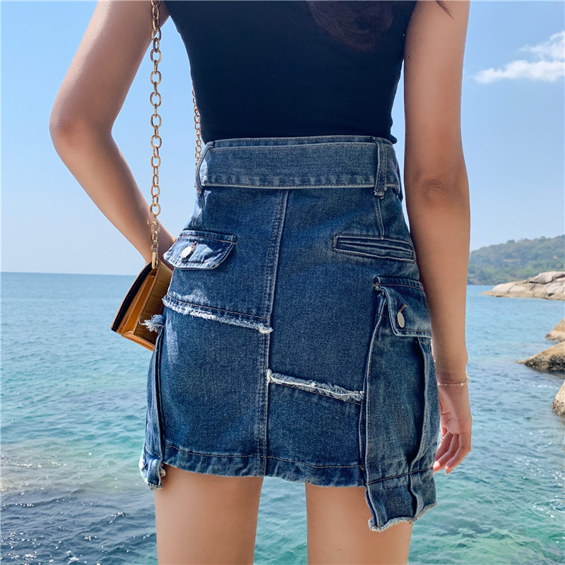 Aktuális női farmerszoknya magas derékkal, három színben