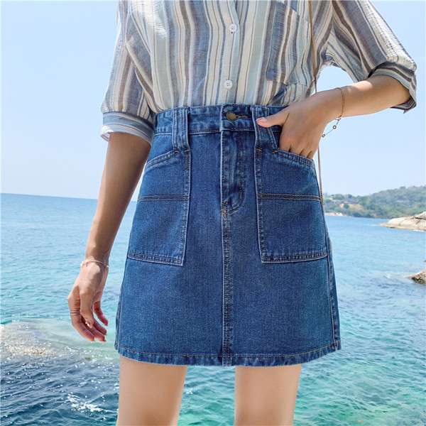 Női alkalmi szoknya két színben, magas derékkal