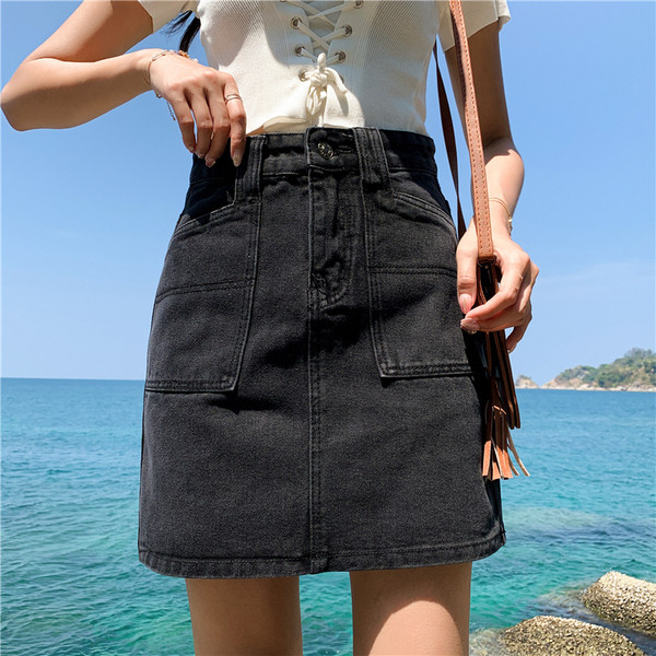 Női alkalmi szoknya két színben, magas derékkal