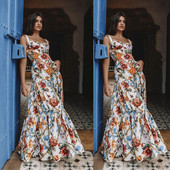 Rochie de dama lunga moderna cu model floral in alb