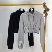 Hanorac scurt cu talie elastica si gluga