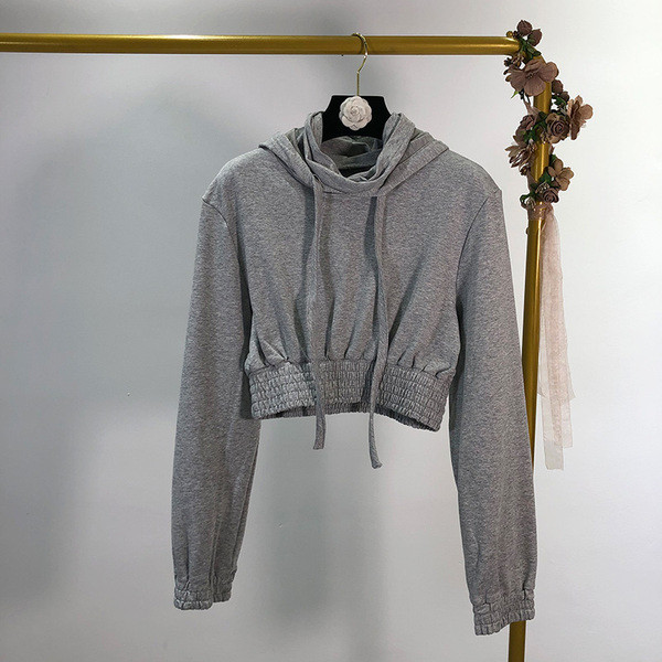 Hanorac scurt cu talie elastica si gluga