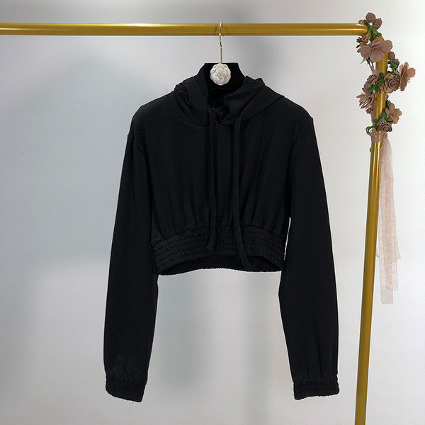 Hanorac scurt cu talie elastica si gluga