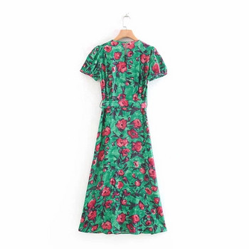 Rochie casual de dama cu decolteu O in verde