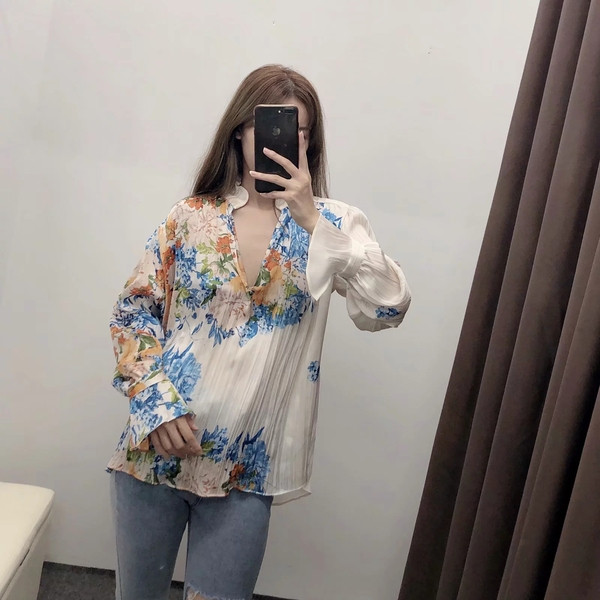 Modern női blúz széles modell virágmintával