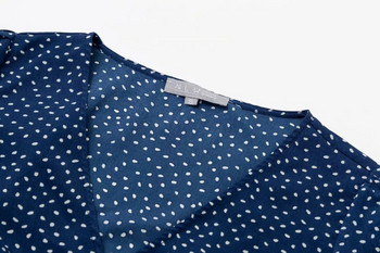 Női pöttyös ruha kék színben, rövid ujjal