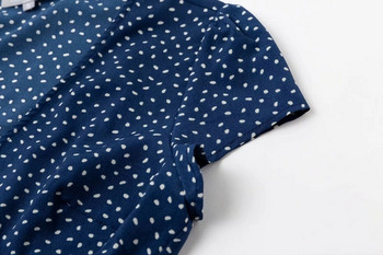 Női pöttyös ruha kék színben, rövid ujjal