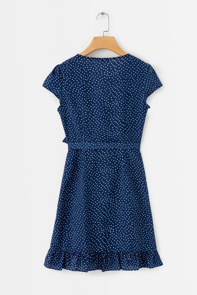 Női pöttyös ruha kék színben, rövid ujjal