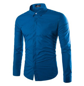 Cămașă modernă pentru bărbați cu mâneci lungi și model clasic cu guler uni