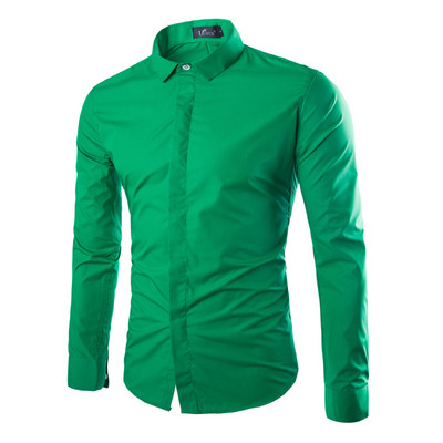 Cămașă modernă pentru bărbați cu mâneci lungi și model clasic cu guler uni