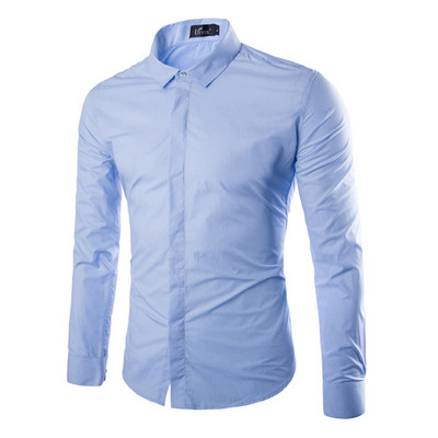 Cămașă modernă pentru bărbați cu mâneci lungi și model clasic cu guler uni