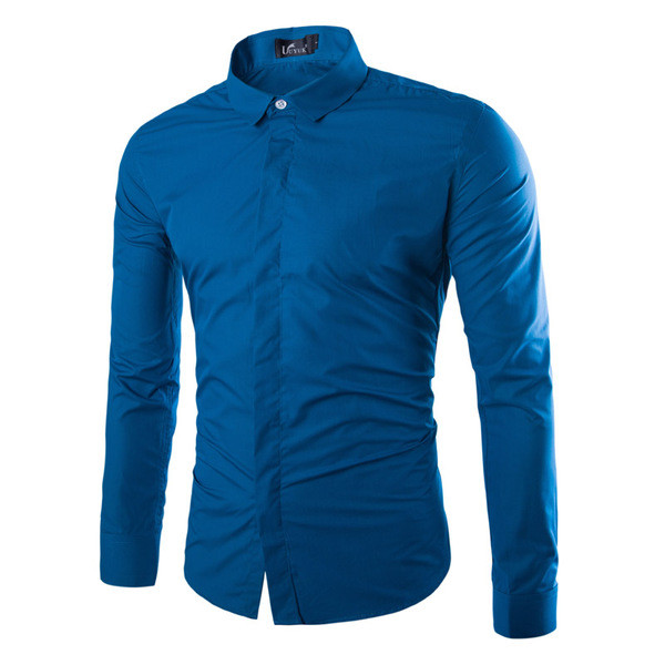 Cămașă modernă pentru bărbați cu mâneci lungi și model clasic cu guler uni