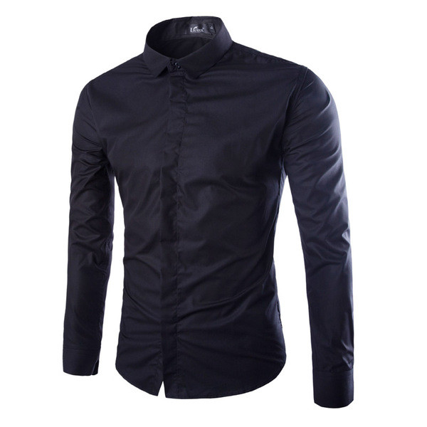 Cămașă modernă pentru bărbați cu mâneci lungi și model clasic cu guler uni