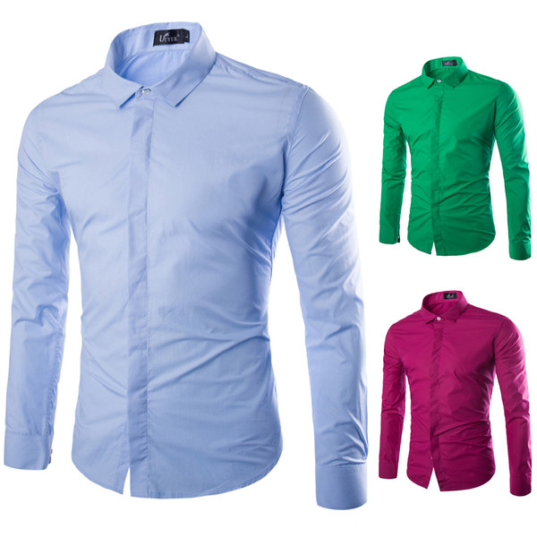 Cămașă modernă pentru bărbați cu mâneci lungi și model clasic cu guler uni