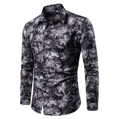 Cămașă modernă pentru bărbați cu guler clasic în negru și albastru