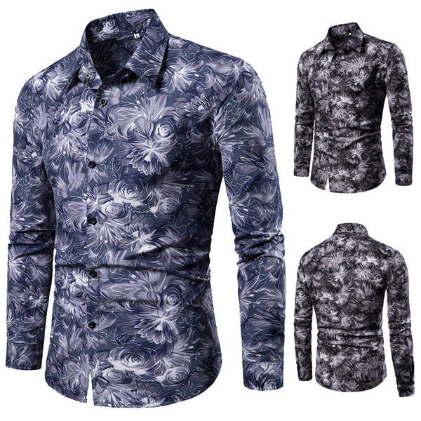 Cămașă modernă pentru bărbați cu guler clasic în negru și albastru