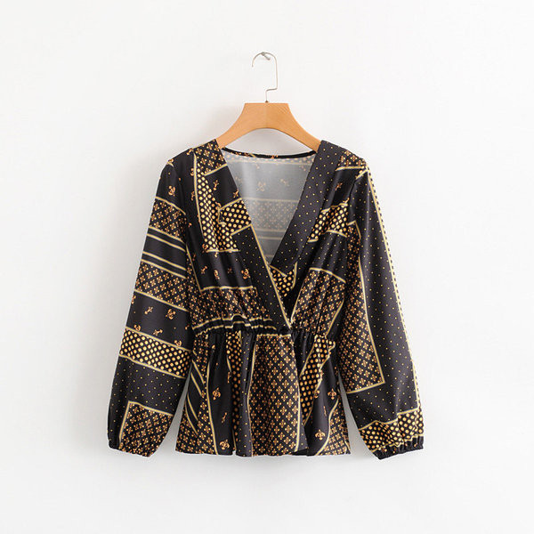 Bluză de damă modernă cu decolteu în V - culoare neagră