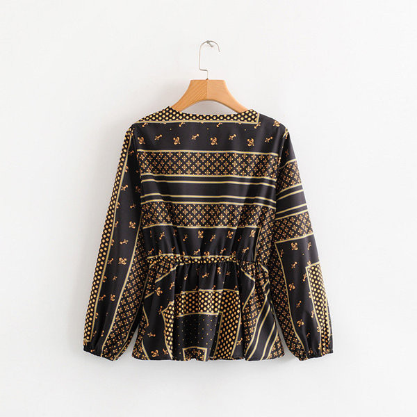 Bluză de damă modernă cu decolteu în V - culoare neagră