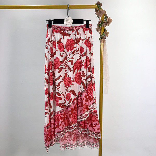 Virágmintás női hosszú szoknya, két színben