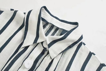 Új modell csíkos női ruha klasszikus gallérral, fehér színben