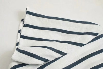 Új modell csíkos női ruha klasszikus gallérral, fehér színben