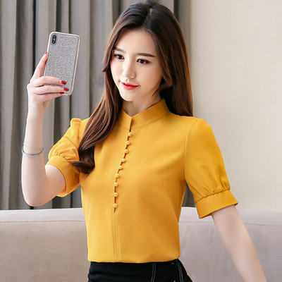 Cămașă de damă actuală cu mâneci scurte și nasturi - în cinci culori