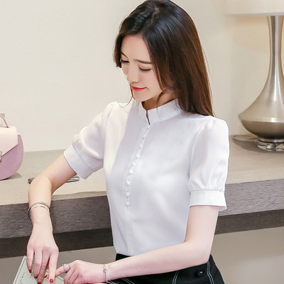 Cămașă de damă actuală cu mâneci scurte și nasturi - în cinci culori