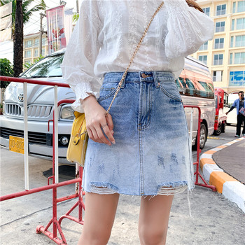 Női alkalmi farmerszoknya irizáló színben