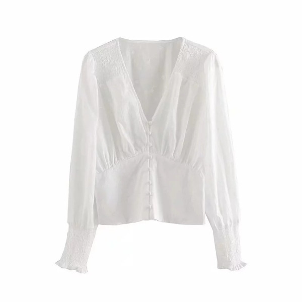 Bluză de damă modernă cu mâneci lungi - culoare albă