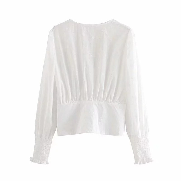 Bluză de damă modernă cu mâneci lungi - culoare albă