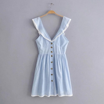 Rochie de dama eleganta cu nasturi in albastru