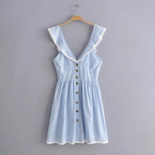 Rochie de dama eleganta cu nasturi in albastru