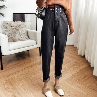 Női alkalmi farmer, szürke színben, magas derékkal