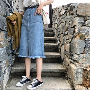 Lezser női farmerszoknya, magas derékkal