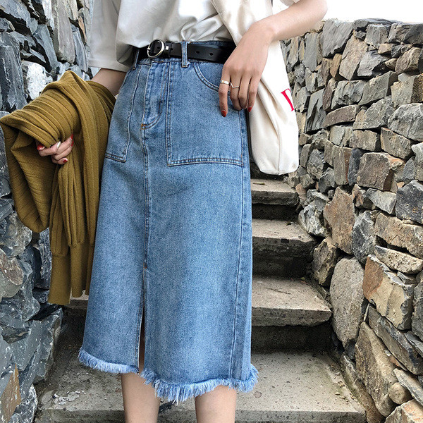 Lezser női farmerszoknya, magas derékkal