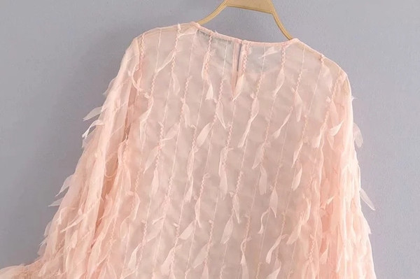 Bluză de damă modernă din dantelă cu mâneci lungi în culoarea roz